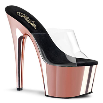 Pleaser high heels platform slide mules clear rose gold chrome
