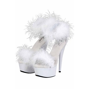 Soiemio's Feathered Open Platform Heels - White