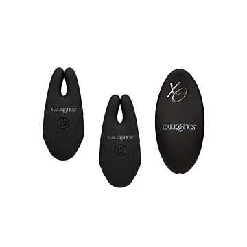 Κλιπ Θηλών με Δόνηση 6.25cm - CalExotics Rechargeable Silicone Remote Nipple Clamps Black