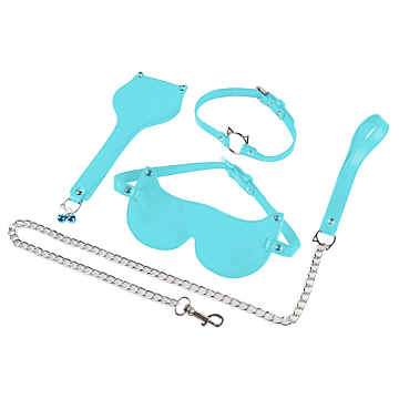 BDSM Set with Lady Cat Rhinestones, 3 Pieces, Light Blue