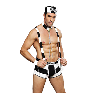 5 Piece Prisoner Uniform White/Black M/L