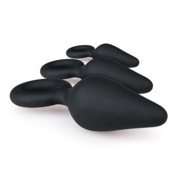 Black Buttplugs With Pull Ring - Set