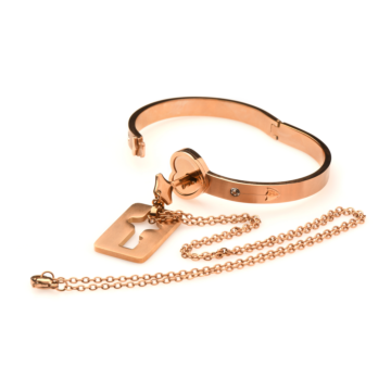 Βραχιόλι και Κολιέ BDSM - XR Brands Cuffed Locking Bracelet and Key Necklace Rose Gold