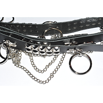 38MM WITH 2 ROW PYRAMID WITH CHAIN LEATHER BELT - BLACK