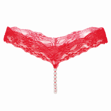 Red Lace T-Back Thong with Pearl Detail