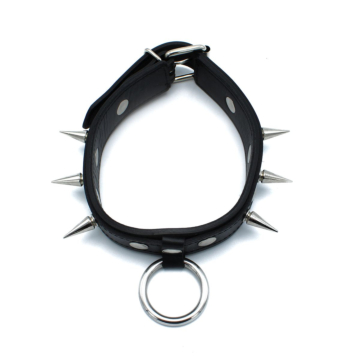 Black Leather Spiked Collar with O-Ring
