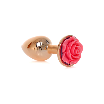 Butt Plug Red Gold with Pink Rose Jewel