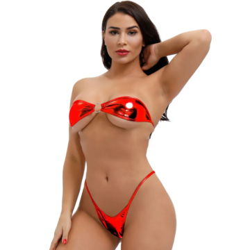 Sexy Solid Tube Top Bikini Swimsuit Red