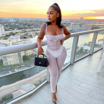 Mesh Suspenders Pleated Slim Fit Casual Jumpsuit White