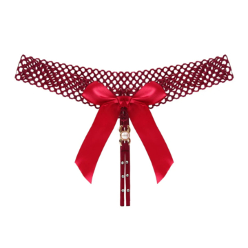 Women Sexy Open Bow Thong Burgundy
