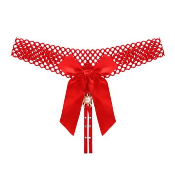 Women Sexy Open Bow Thong Red