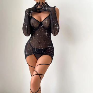 Σέξι Bodystocking Σετ Εσώρουχων - Steel Ring Sexy Bodystocking Black