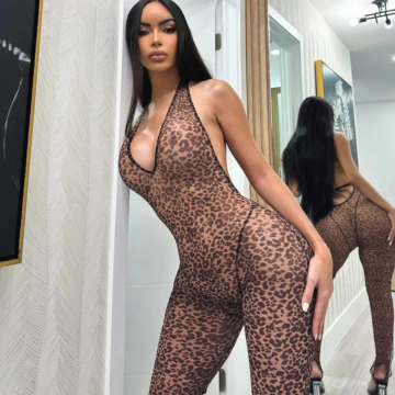 Σέξι Ολόσωμη Φόρμα - Kinksters Leopard Printed V-Neck Backless Jumpsuits