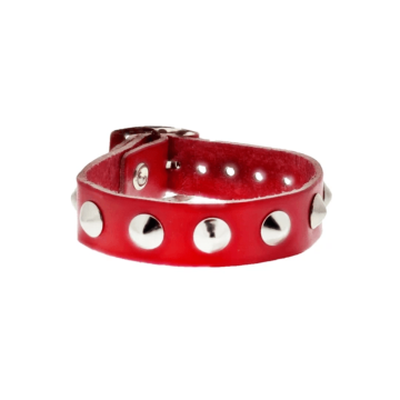 Studded Red Leather Bracelet with Buckle