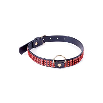 Fetish Collar with crystals 2 cm Red Line