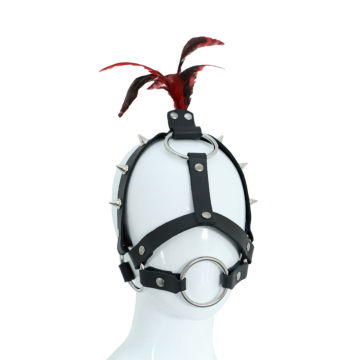 Kiotos Leather Head Spiked Harness with Feather