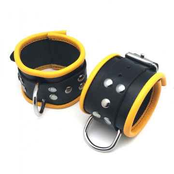 Δερμάτινες Χειροπέδες - Leather Handcuffs Black/Yellow Kinksters