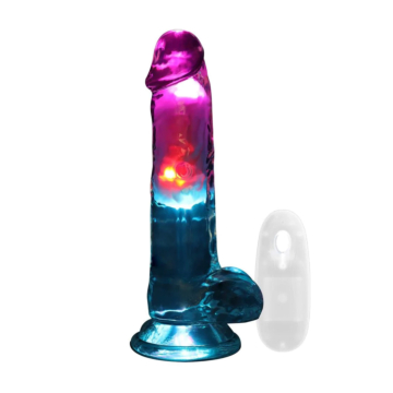 Δονητής Dildo 18cm - LED Vibrating Straight Cock with Balls Transparent