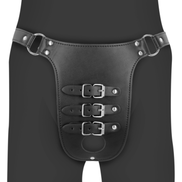Ouch PU Leather Chastity Belt with Straps - Black