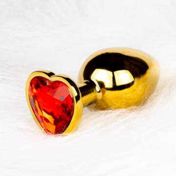 Heart Gem Butt Plug - Large - Gold/Ruby Red