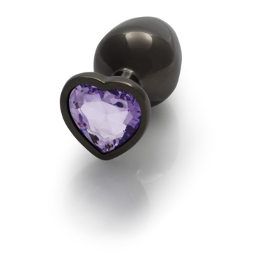 Heart Gem Butt Plug - Medium - Gunmetal/Amethyst Purple
