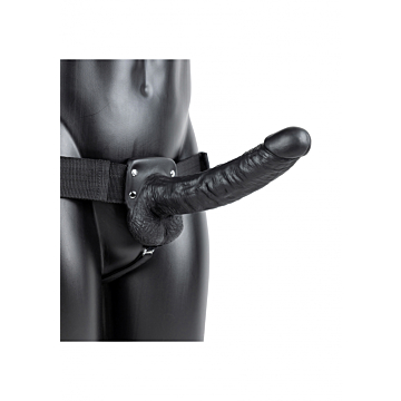 Κούφιο Δονητικό Strap-on 23cm - Realrock Hollow with Balls Μαύρο
