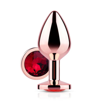 Πρωκτική Σφήνα 7cm - Rose Gold Anal Plug Red Crystal Jewel Small