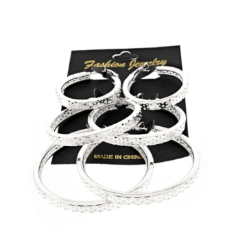 3 on a Card Patterned Silver Hoop Earrings