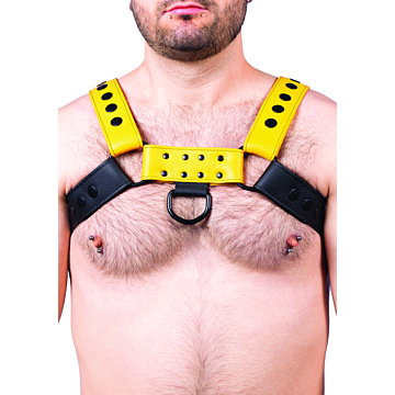 Δερμάτινο Harness - Snap Leather Harness Black-Yellow Kinksters