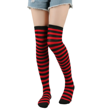 Stocking Over The Knee Socks Thin Strip Black Red