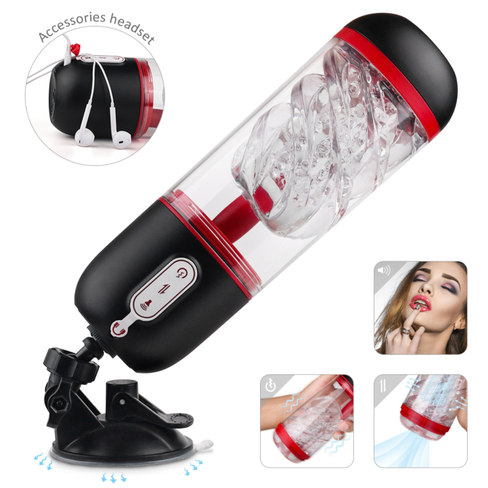 Icey Masturbator With Handsfree Support 9 Vibration Modes + 3 Suction Modes Black / Red Mokko