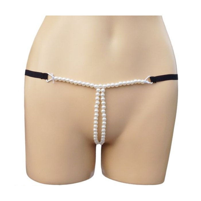 Micro String with Pearls and Rings Black S/M