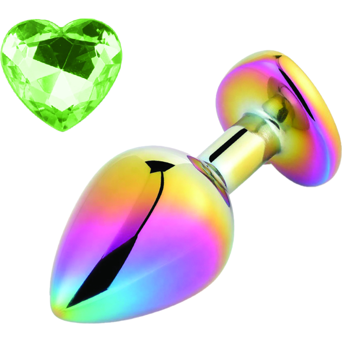 Anal Plug Rainbow Buttplug Medium, Heart Shape, Light Green Stone, Guilty Toys