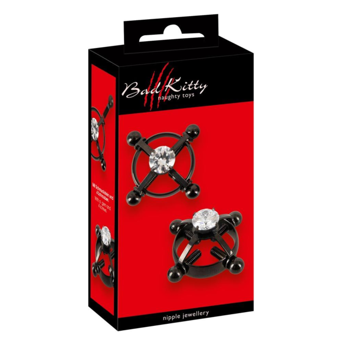 Bad Kitty Nipple Clamps with Jewellery - Black