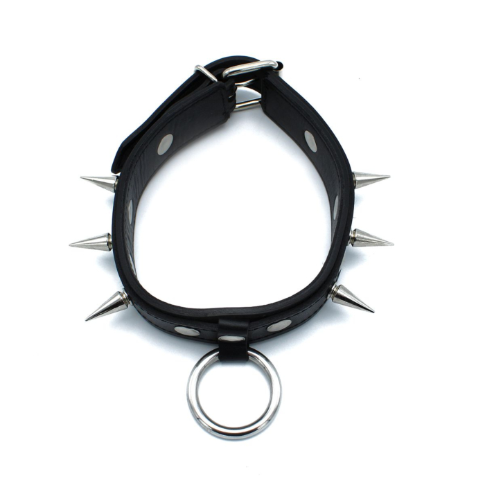 Black Leather Spiked Collar with O-Ring
