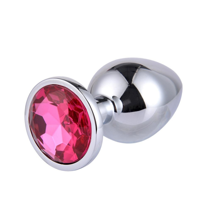 Small Metallic Butt Plug with Pink Gemstone Small Metallic Butt Plug with Pink Gemstone