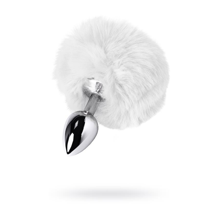 Metal Classic Anal Plug with Faux Fur (White) - ToyFa
