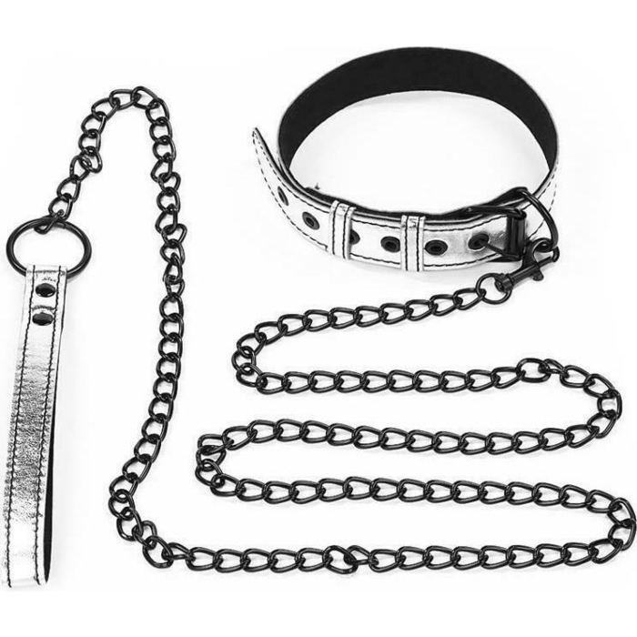 Lovetoy Bondage Fetish Collar With Leash Silver  
