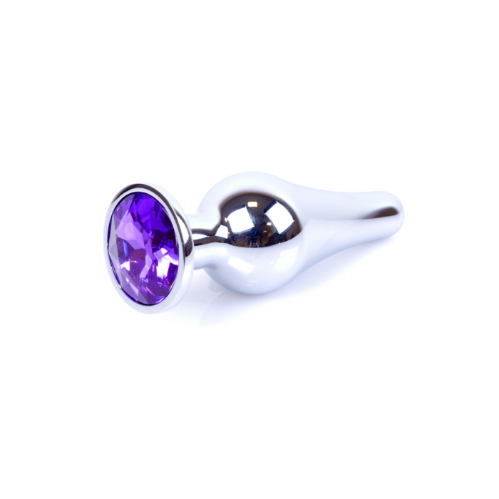 Smooth Conic Butt Plug with Jewel - Silver/Purple - Aluminium Anal Plug